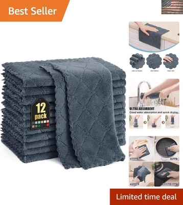 Elegante paquete de 12 paños de cocina de microfibra gris oscuro 10x10 - ultra absorbentes y suaves Foto 1 de 4