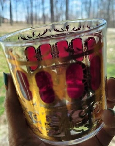 2 MCM Culver Ruby Red & 22K Gold Scroll Cocktail Rocks Glasses Hollywood Regency - Picture 1 of 8