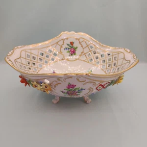 Carl Thieme Potschappel Dresden Prunkschale Blumenmalerei plastische Blumen - Bild 1 von 24