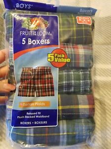 New Fruit of the Loom Boy's Tartan Plaid Woven Boxer Underwear (Pack of 5)