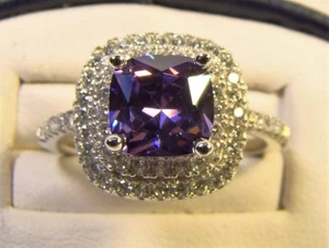 Hübscher Cocktailring Prinzessschliff Amethyst akzentuiert Deko Sterlingsilber Größe 7 - Bild 1 von 6