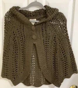 Vertigo Paris Sweater Medium Brown Hooded Cape Poncho Sweater Wool Blend - Picture 1 of 11