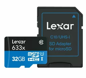 Lexar 32GB 32G 633X 90MB/S Micro SDHC Micro-Sd Tf Class10 Uhs-I Karte - Picture 1 of 2
