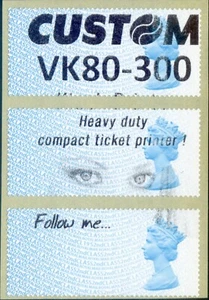 GB 2019 POST & GO 2nd CLASS CL19S MACHIN CUSTOM VK80-300 TEST STRIP OF 3 STAMPS. - Afbeelding 1 van 4