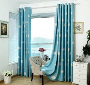 Blue and White Cloud Room Darkening Curtain Grommet Top 2panels 54x96inch - Picture 1 of 3
