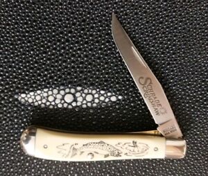 Schrade Scrimshaw Trout & Nymph Locking Single Blade Trapper Knife - Made In USA