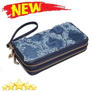 Women's Fashion Double Zip Wallet Long Purse Credit Card Holder Bifold Wristlet - Picture 1 of 8