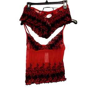 A. C. T. International Ladies Set Red / Black Embroidered Camisole & Panties XL