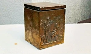 VINTAGE EMBOSSED BRASS & WOOD PEERAGE TEA CADDY STORAGE BOX - Picture 1 of 12