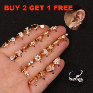 Tiny Helix Cartilage Tragus CZ Ear Piercing Huggie Hoop Earring Punk Jewellery - Picture 1 of 9