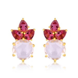 Beautiful Crystal Quartz Silver Stud Women Earrings Pink Corundum Earrings Gift - Picture 1 of 7