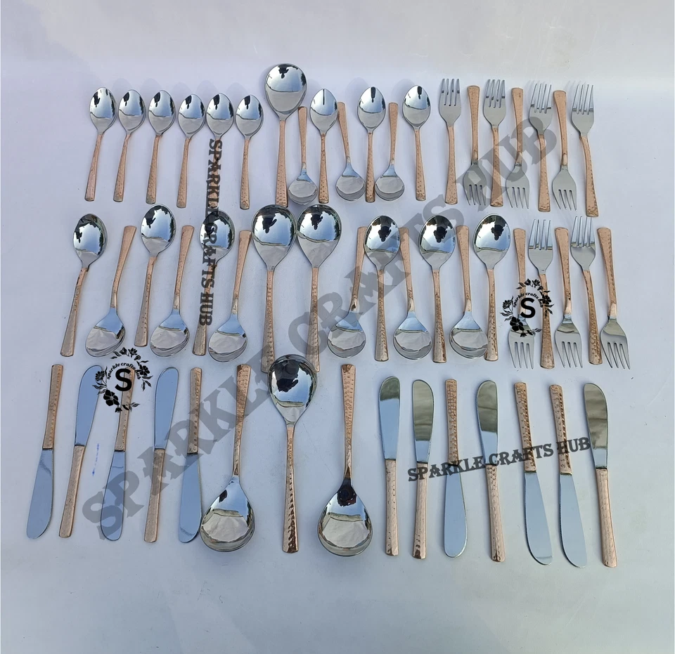 PURE COPPER STAINLESS STILL HANDLE 12 PLACE SETTING KITCHEWARE 54 PIECE GIFT SET - Image 1 of 4