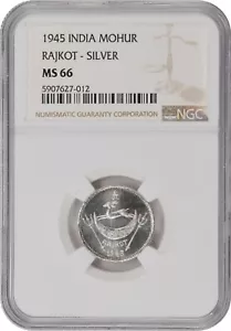 India Rajkot silver 1 mohur Dharmendra Singhji Restrike NGC MS66 X#1a 1945 - Picture 1 of 4