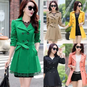 Button Lace Coat Belt Sleeve Lady Elegant Loose Winter Fashion 2024 New Basic - Picture 1 of 25