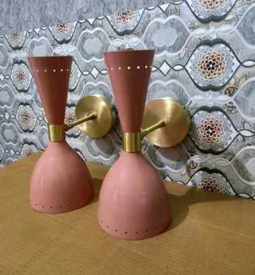 1950-х годов середины века латуни итальянский розовый настенный бра светильник крепление 2 лампы - Изображение 1 из 3