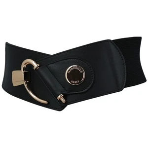 - Cowhide leather elastic belt for women, DARLENE - Black (Golden buckle), XX... - Picture 1 of 4
