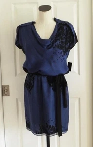 Neu mit Etikett Robert Rodriguez Cocktailkleid 100 % Seide blau schwarz Splatter Gürtel 6 590 $ - Bild 1 von 17