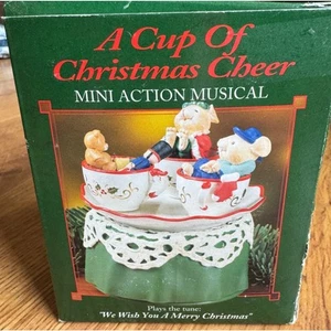 Enesco A CUP OF CHRISTMAS CHEER Mini Action Musical Figure Mice in Teacups Spin - Picture 1 of 10