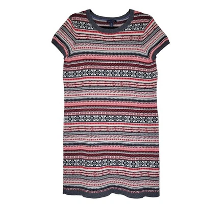 Tommy Hilfiger FairIsle Sweater Dress XL Red Knit Cotton Cozy Warm Classic - Image 1 of 4