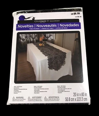Halloween Black Lace Spider Web Table Runner  20” x 80”Inch New Celebrate It - Image 1 of 4