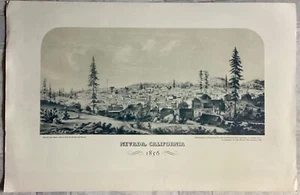 1935 NEVADA, CALIFORNIA 1856 Mining Camp Lithograph - Picture 1 of 9