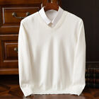 Men's Cashmere Blend Sweater V-neck Long Sleeve Pullover Knit Base Warm Knitwear