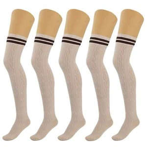 5 Pairs Over-the-Knee Thigh-High Cotton Socks for Women – Warm Boot Leg Warmers, - Picture 1 of 12