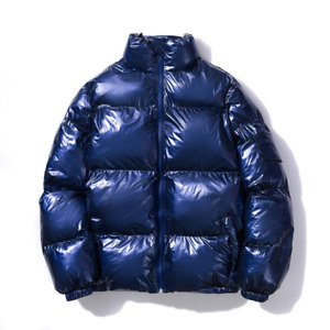 Men Puffer Parka Coat Jacket Shiny Wet Look Loose Overcoat Outerwear Winter Warm