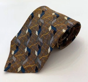 Zylos George Machado Men's Classic Neck Tie Brown Geometric Print 100% Silk - Picture 1 of 12