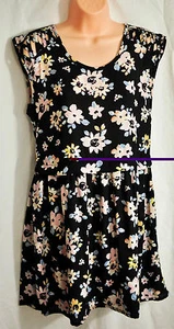 junior's Xhilaration sun dress size M/M black floral print sleeveless polyester  - Picture 1 of 9