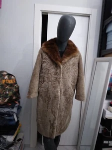 Vera pelle cappotto in pelliccia usato donna woman beige Tg 46 XYC744L - Picture 1 of 5