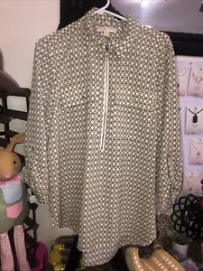 Michael Kors Women's Multi, 1/2 zipper Blouse Roll Tab Sleeves Office Career 1X - Picture 1 of 7