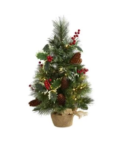 Nearly Natural Green 18'' Green Mixed Pine & Holly LED Pre-Lit Christmas Tree - Picture 1 of 1