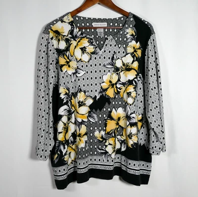 Женский пуловер Alfred Dunner с геометрическим цветочным узором размер 2X эластичный офисный стильный - Изображение 1 из 4
