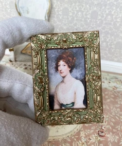 Miniature Dollhouse GORGEOUS Irish Beauty ornate frame antique painting green - Picture 1 of 4