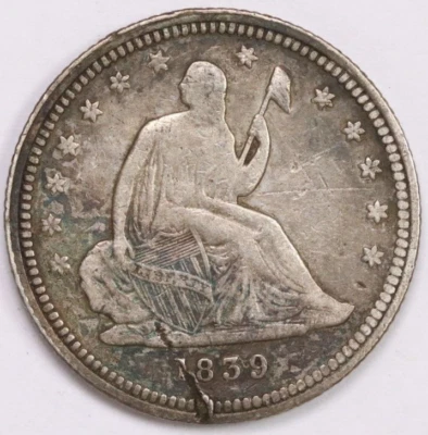 1839-P No Drapery 25C Silver Seated Liberty Quarter Circ VF Details US Coin - Image 1 of 2