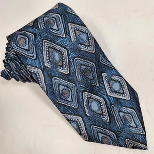 Oscar De La Renta Studio Necktie Blue Silver Black Polyester Silk Blend USA Made - Picture 1 of 8