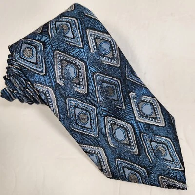 Corbata Oscar De La Renta Studio Azul Plata Negro Poliéster Mezcla Seda Hecha en EE. UU. Foto 1 de 4