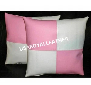 Vintage Look Leather Pillow Cover 18x18 Square Accent Cushion Case for Sofa - Picture 1 of 4