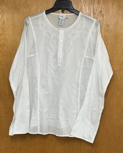 Calvin Klein Jeans Top Women's XL White Cotton Henley Neck Sheer Minor Blemish - Picture 1 of 6