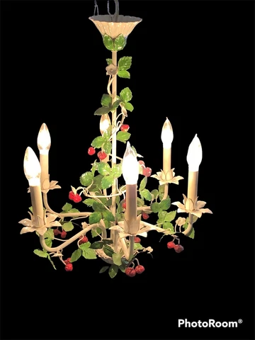 vintage italian tole Strawberry, Vine Blossom Chandelier Cover