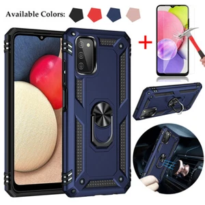 For Samsung Galaxy A03S Case shockproof Ring Stand Phone Cover w/ Tempered Glass - Picture 1 of 14
