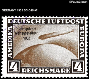 GERMANY 1933 SC C45 4M BLK BRN GRAF ZEPPELIN OP CHICAGO COP USED f/vf #2 - Picture 1 of 2