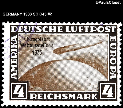 GERMANY 1933 SC C45 4M BLK BRN GRAF ZEPPELIN OP CHICAGO COP USED f/vf #2 - Image 1 of 2