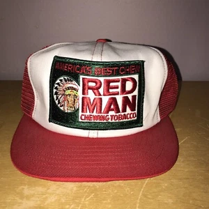 VINTAGE 1980's SWINGSTER RED MAN CHEWING TOBACCO TRUCKER SNAPBACK HAT - Picture 1 of 3