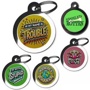 Cute Fun Pet ID Tag Funny Pet Dog Cat ID Collar Tag Metal Customised Pet Tags - Picture 1 of 9