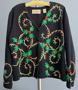 Design Options by PHILIP JANE GORDON Holly Berry Woman's CARDIGAN SWEATER Size L - Picture 1 of 12