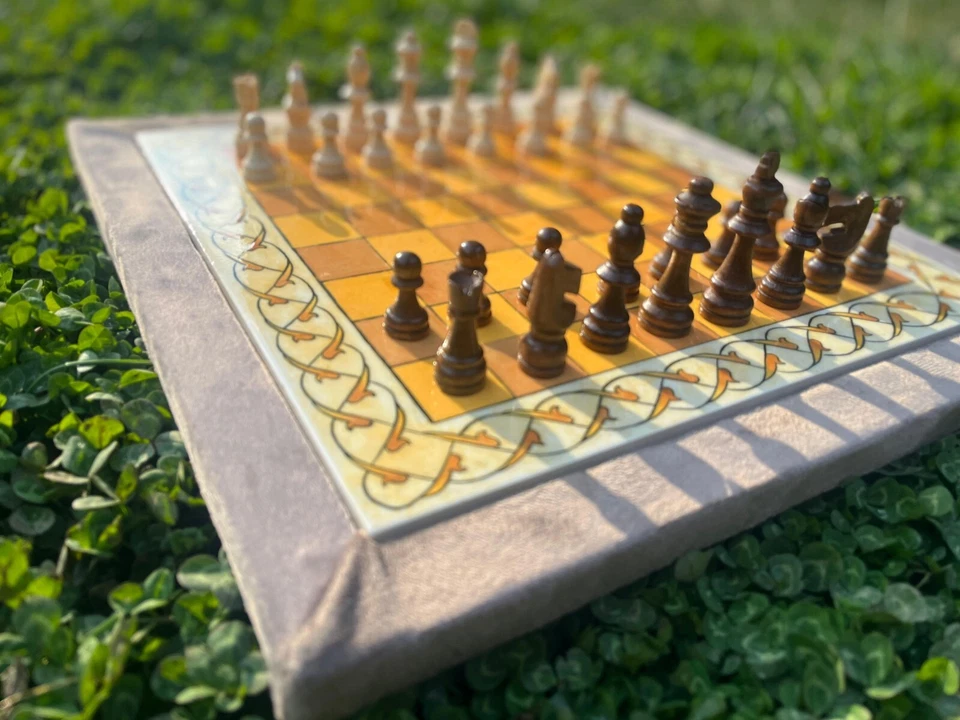 Tiled Chess Set w Wooden Chess Pieces - Ceramic Chessboard - Tiled Chess Board - Image 1 of 4