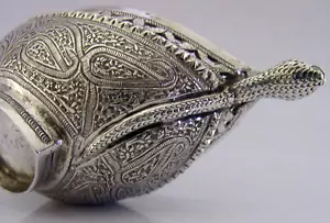 BEAUTIFUL INDIAN HIGH GRADE SOLID SILVER BOWL KASHKUL c1900 ANTIQUE - Picture 1 of 10