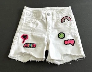 Justice High Rise Bleach White With Colorful Patches Midi Shorts Size7 - Picture 1 of 10